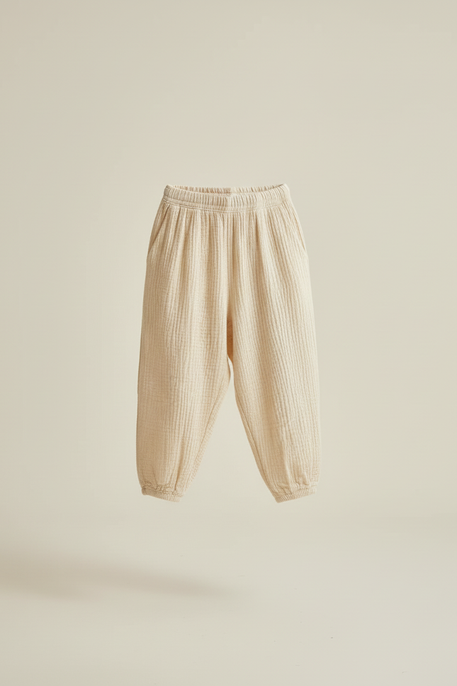 Pantalon Baggy Coton Crème Ample Confortable Enfant - Beige - vue 3