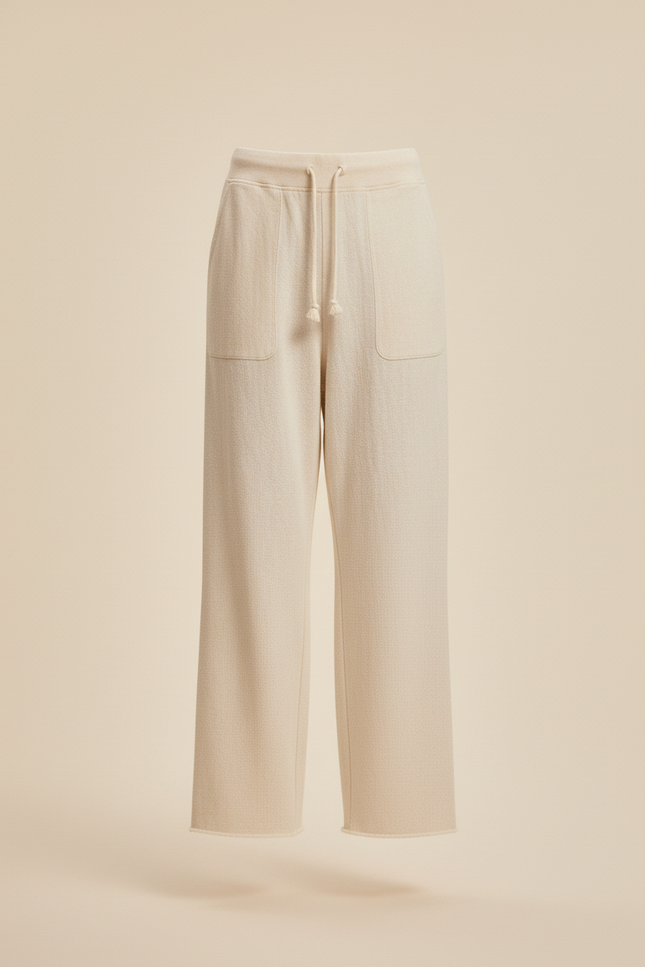 Pantalon Baggy Crème Coton Ample Décontracté Cordon - Beige Molleton - vue 3
