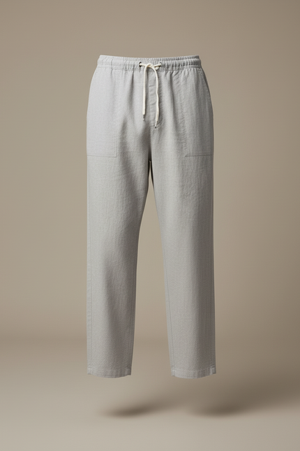 Pantalon Baggy Gris Clair Lin Cordon Décontracté Homme - vue 3