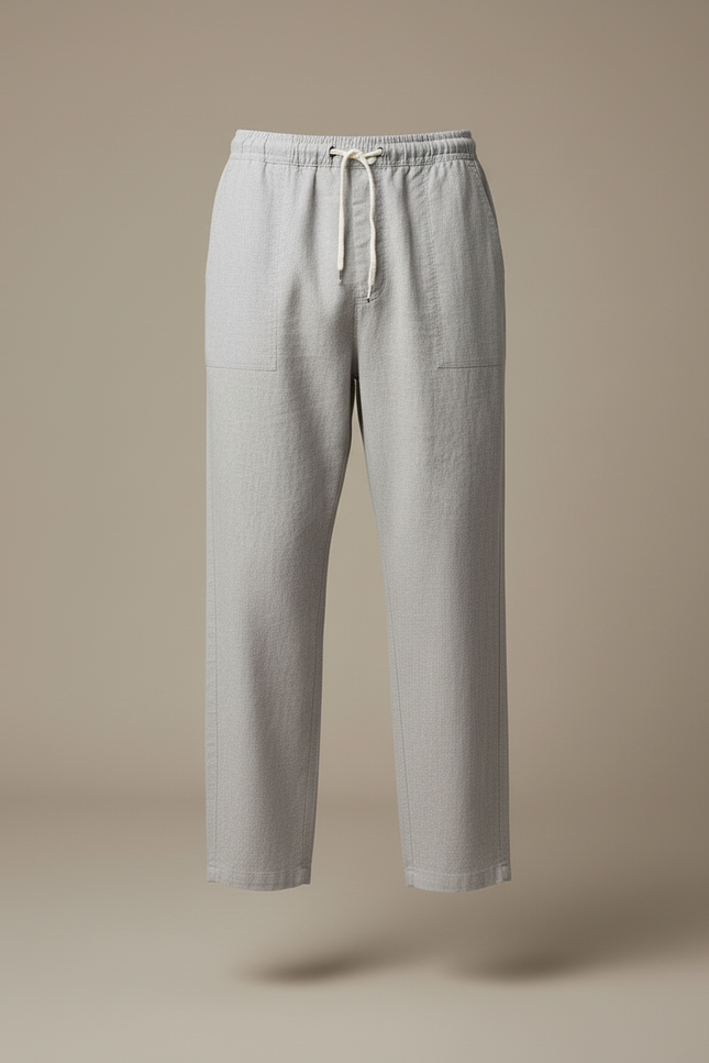 Pantalon Baggy Gris Clair Lin Cordon Décontracté Homme - vue 3