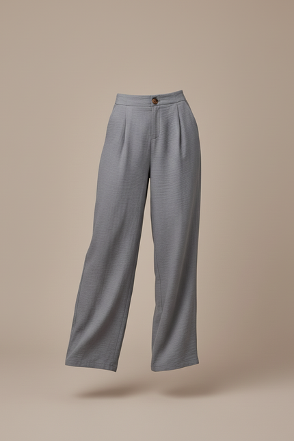 Pantalon Baggy Gris Plissé Ample Fluide Élégant - Viscose - vue 3