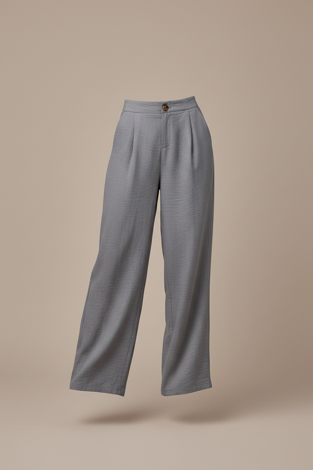 Pantalon Baggy Gris Plissé Ample Fluide Élégant - Viscose - vue 3