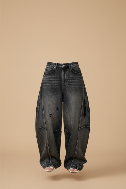 Pantalon Baggy Jean Noir Ample Droit Vintage Femme - vue 3