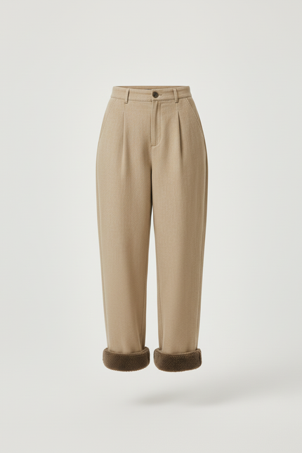 Pantalon Baggy Beige Laine Plissé Ample Décontracté Chaud - Camel - vue 3