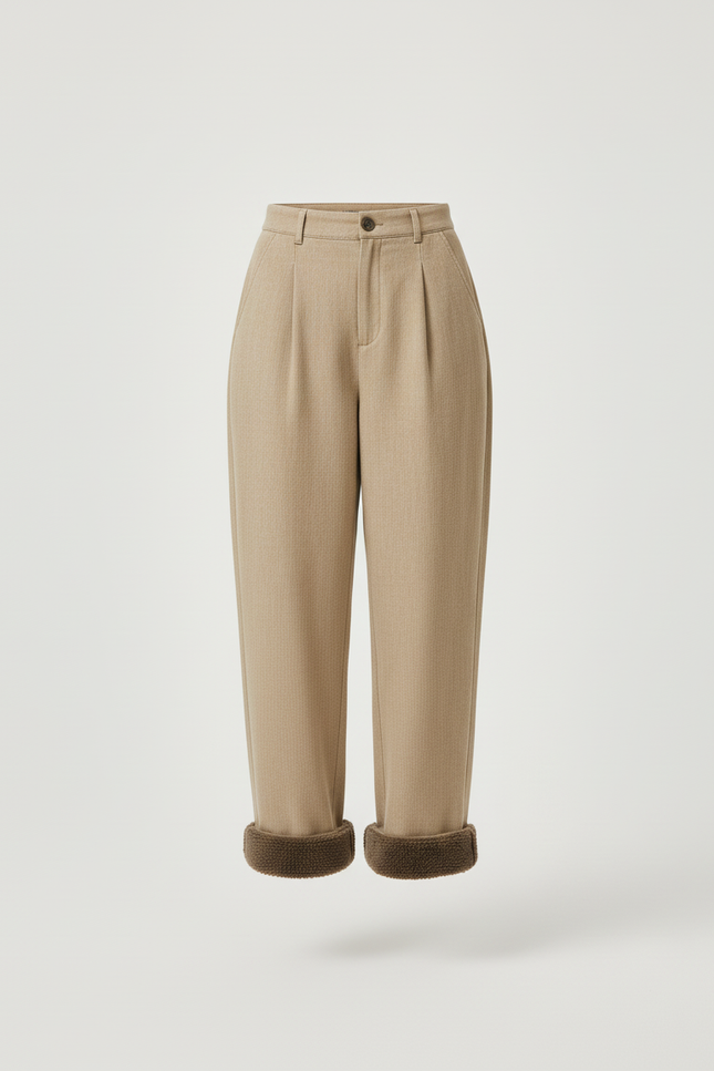 Pantalon Baggy Beige Laine Plissé Ample Décontracté Chaud - Camel - vue 3