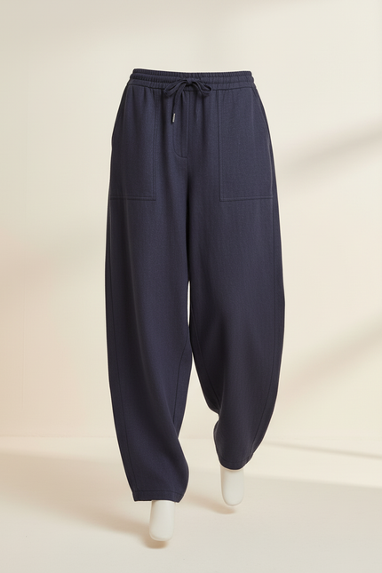 Pantalon Baggy Bleu Marine Ample Lin Décontracté Femme - vue 3