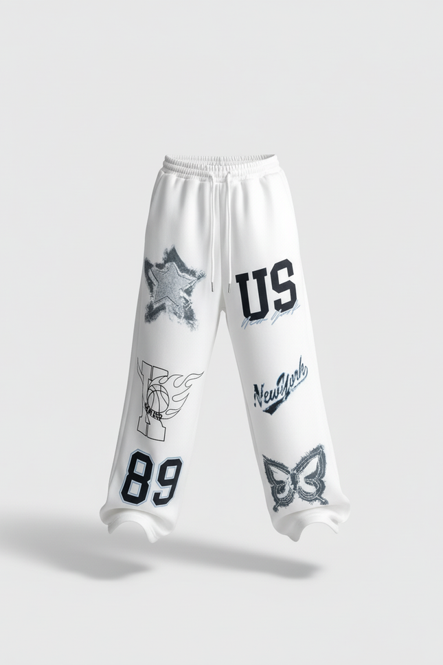 Pantalon Baggy Blanc Imprimé US Papillon Décontracté - Molleton - vue 3