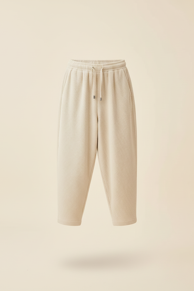 Pantalon Baggy Côtelé Ample Élastiqué Beige Enfant - Cordé - vue 3