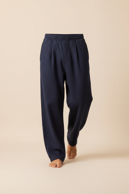 Pantalon Baggy Bleu Marine Ample Décontracté Homme Cordon - Molleton - vue 3