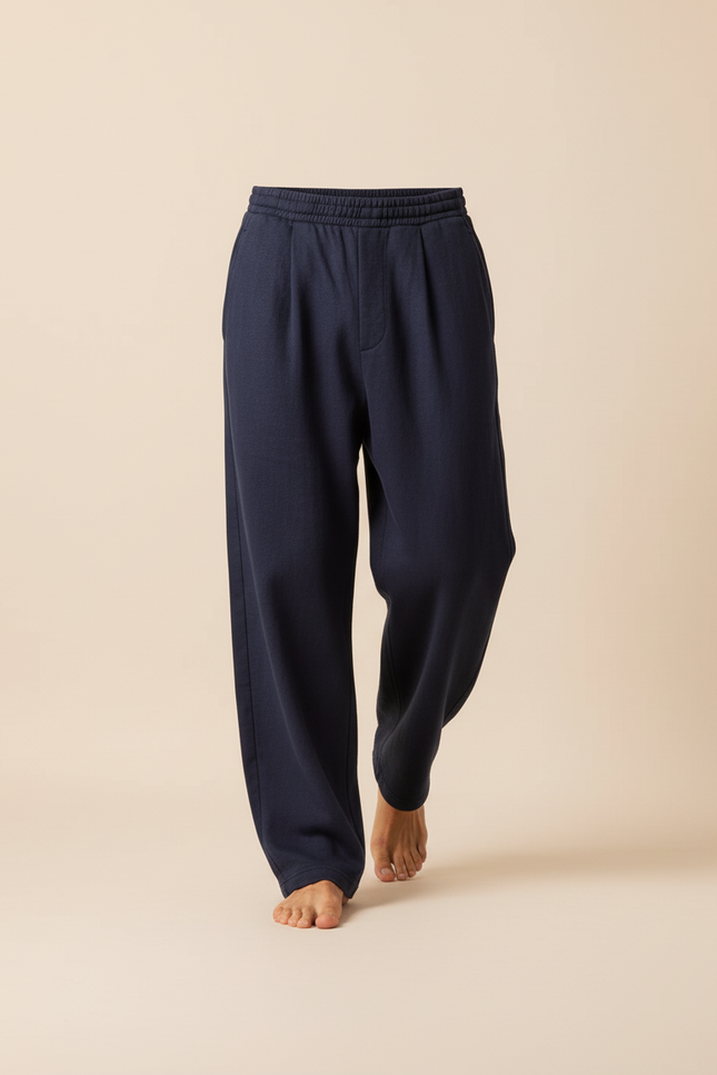 Pantalon Baggy Bleu Marine Ample Décontracté Homme Cordon - Molleton - vue 3