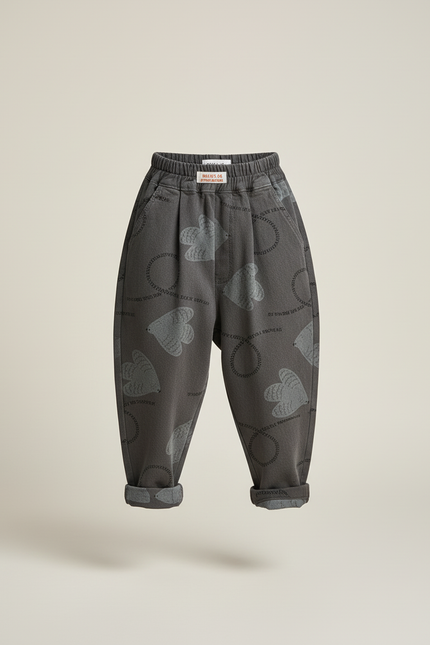 Pantalon Baggy Gris Coton Ample Motifs Cœurs Enfant - Molleton - vue 3
