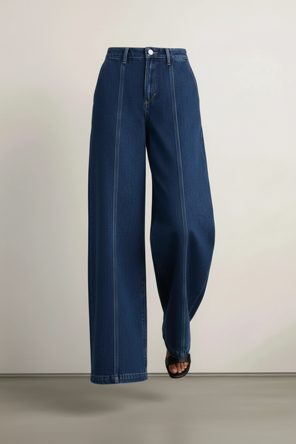 Pantalon Baggy Denim Bleu Marine Large Couture Apparente Femme - Jean - vue 3