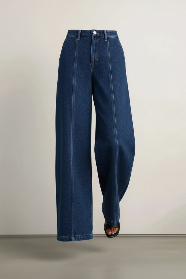 Pantalon Baggy Denim Bleu Marine Large Couture Apparente Femme - Jean - vue 3
