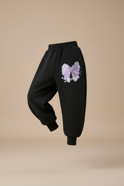 Pantalon Baggy Noir Ample Nœud Papillon Violet Fille - Molleton - vue 3