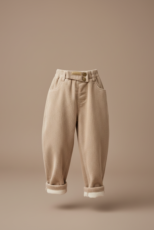Pantalon Baggy Velours Côtelé Beige Ample Doublé Hiver - Cordé - vue 3