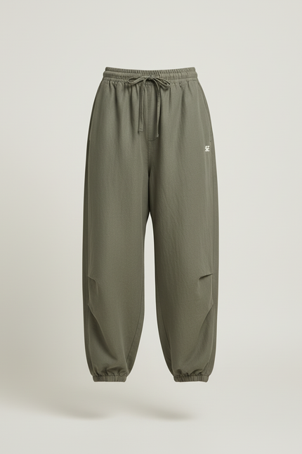 Pantalon Baggy Vert Olive Ample Cordon Lin - Kaki - vue 3