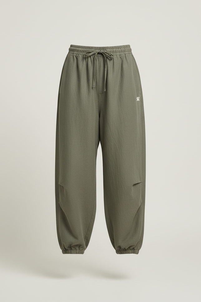 Pantalon Baggy Vert Olive Ample Cordon Lin - Kaki - vue 3