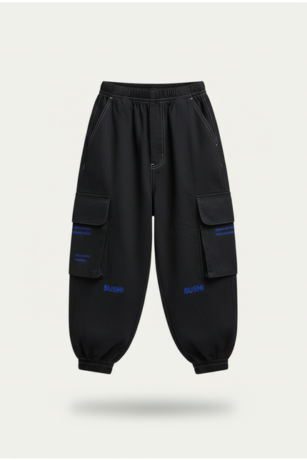 Pantalon Baggy Noir Cargo Décontracté Garçon Coton - vue 3