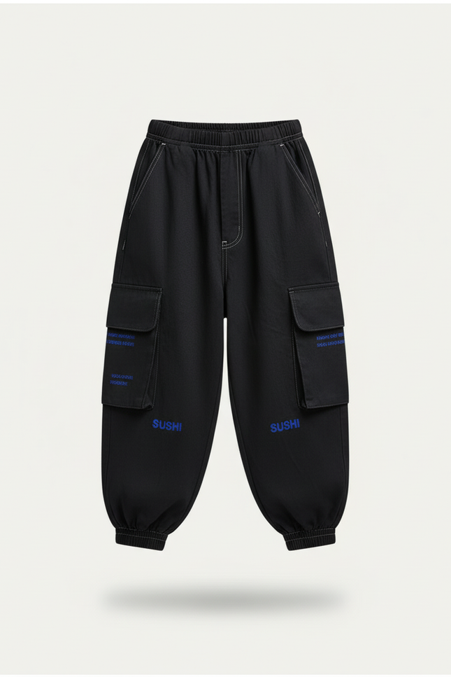Pantalon Baggy Noir Cargo Décontracté Garçon Coton - vue 3