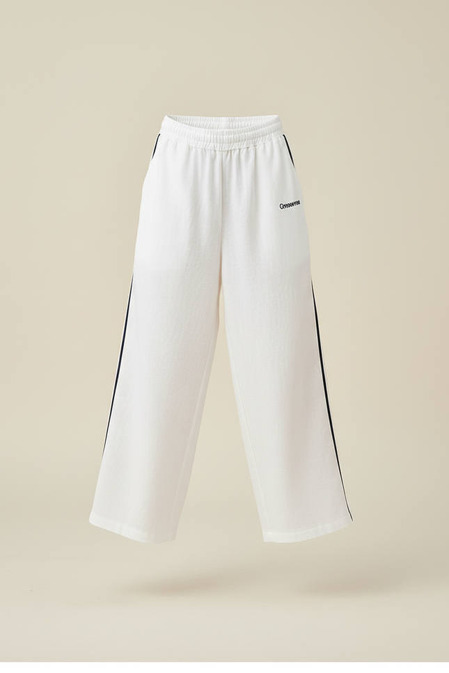 Pantalon Baggy Blanc Rayures Noires Ample Décontracté Enfant - Lin - vue 3