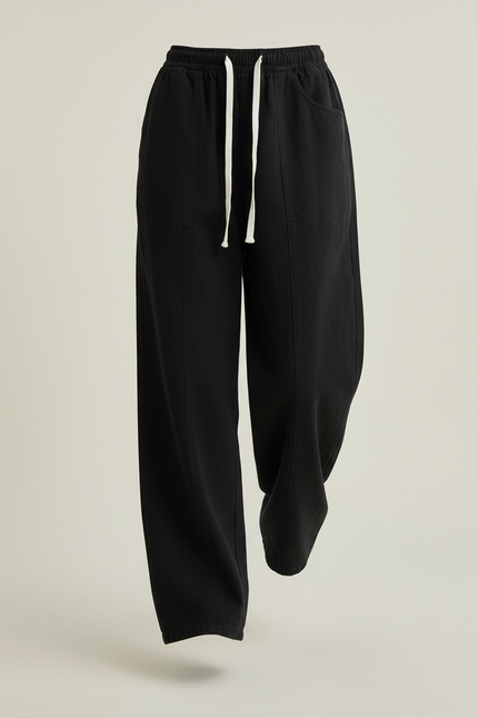 Pantalon Baggy Noir Ample Cordon Décontracté Femme - Molleton - vue 3
