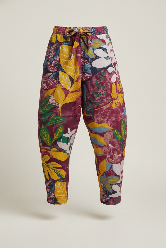 Pantalon Baggy Imprimé Floral Ample Coton Lin Enfant - Multicolore - vue 3