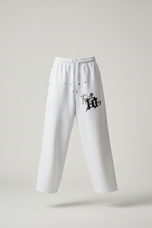 Pantalon Baggy Blanc Ample Imprimé Cordon Décontracté Homme - Molleton - vue 3
