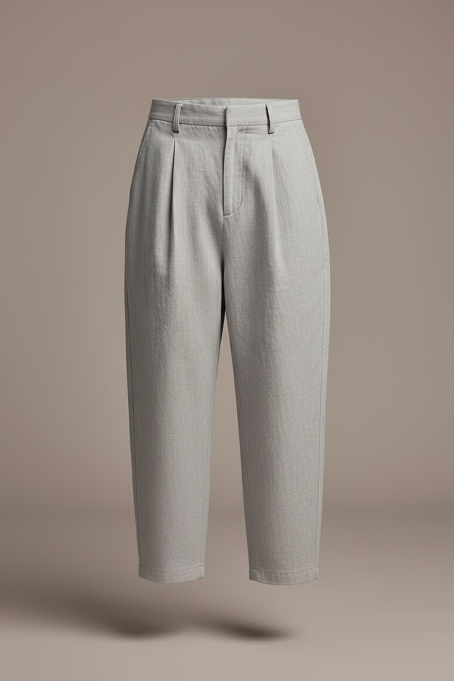 Pantalon Baggy Gris Clair Plissé Ample Garçon Décontracté - Lin - vue 3