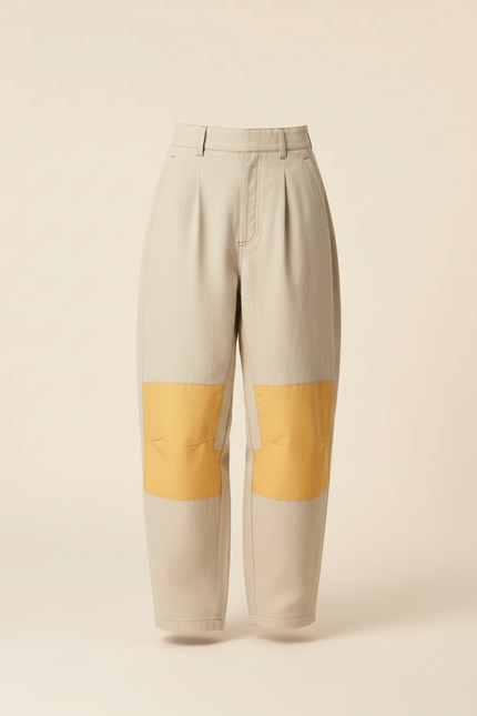 Pantalon Baggy Beige Bicolore Ample Décontracté Femme - Toile - vue 3