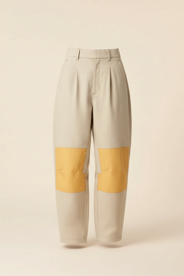 Pantalon Baggy Beige Bicolore Ample Décontracté Femme - Toile - vue 3