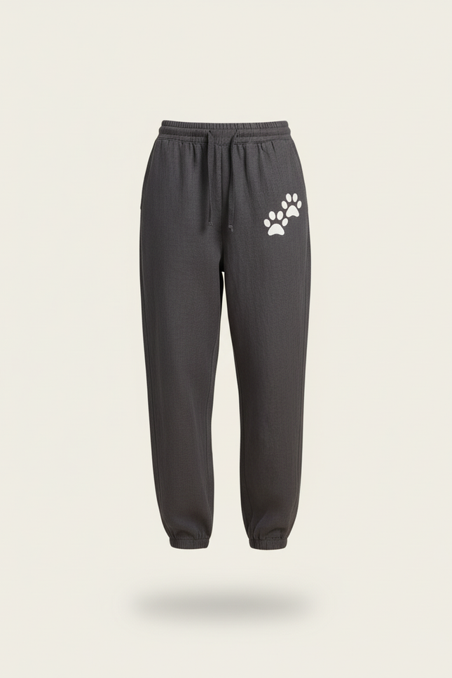Pantalon Baggy Gris Coton Patte Chat Confortable - Molleton - vue 3