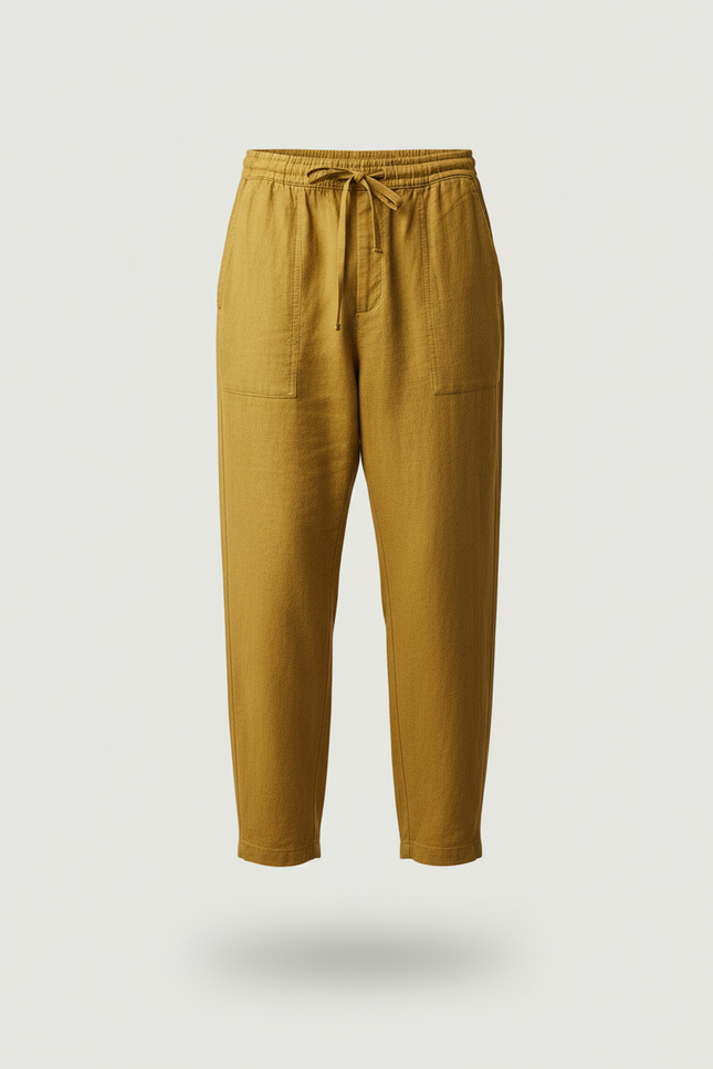 Pantalon Baggy Jaune Moutarde Lin Ample Décontracté Homme - vue 3
