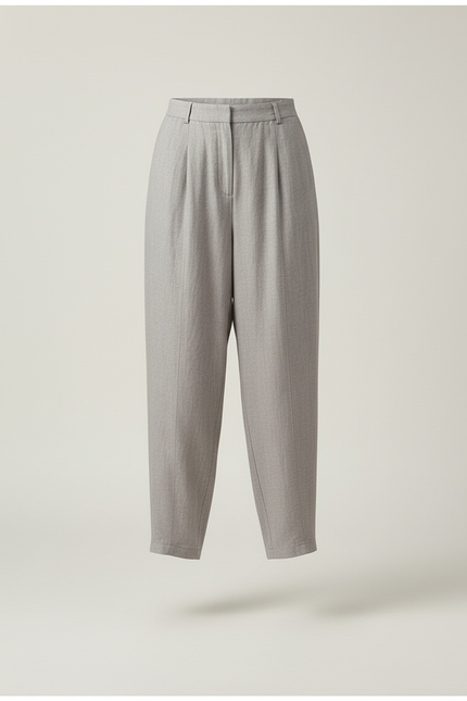 Pantalon Baggy Gris Clair Laine Fluide Confortable Femme - vue 3