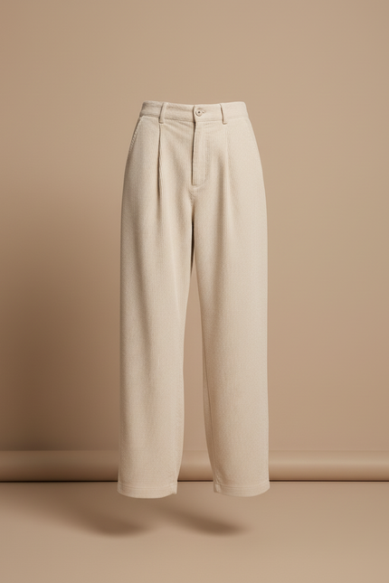 Pantalon Baggy Côtelé Beige Ample Décontracté Plissé - Cordé - vue 3