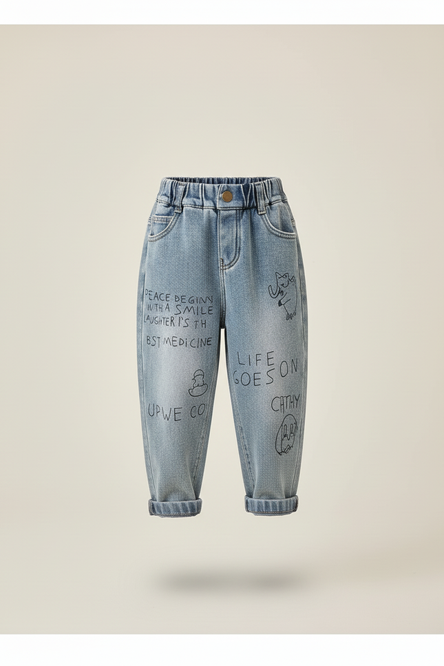 Pantalon Baggy Jean Bleu Ample Imprimé Garçon - vue 3