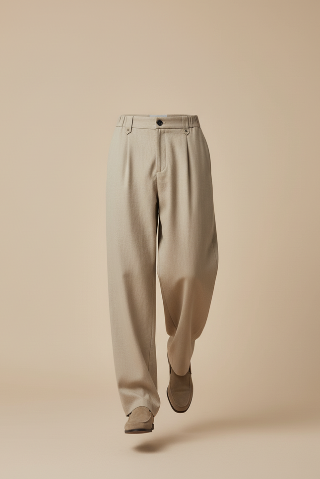 Pantalon Baggy Beige Ample Droit Élégant Homme - Gabardine - vue 3