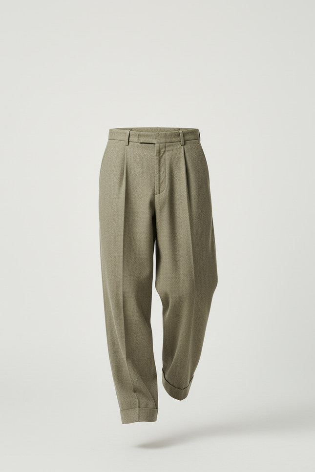 Pantalon Baggy Vert Plissé Ample Décontracté Homme - Kaki Laine - vue 3