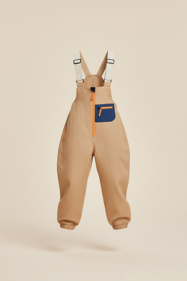 Pantalon Baggy Beige Bretelles Imperméable Enfant Hiver - Gabardine - vue 3