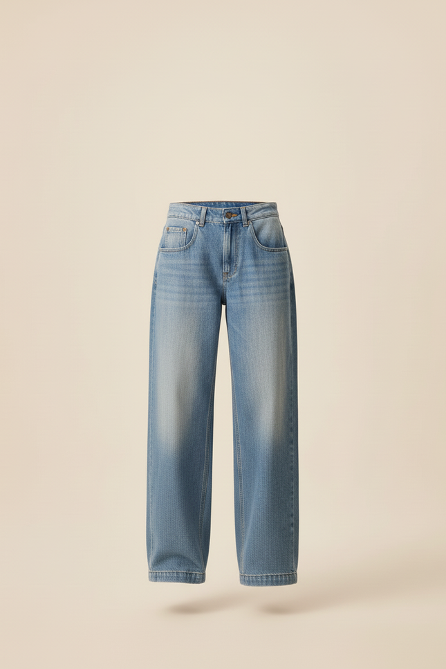 Pantalon Baggy Jean Bleu Ample Délavé Large - vue 3