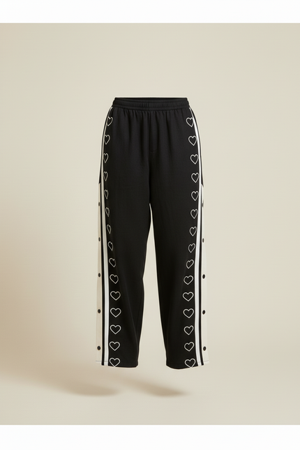 Pantalon Baggy Noir Cœurs Boutons Latéraux Sport Femme - Molleton - vue 3