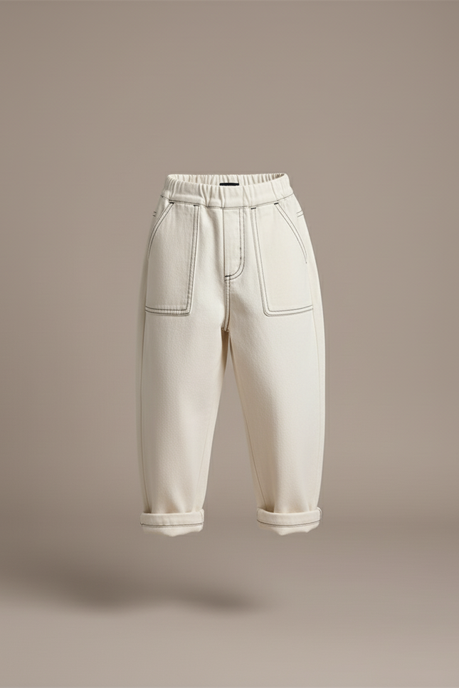 Pantalon Baggy Beige Coton Ample Confortable Enfant - Jean - vue 3