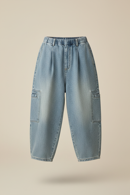 Pantalon Baggy Denim Ample Plissé Cargo Garçon - Bleu Jean - vue 3