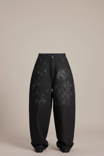 Pantalon Baggy Noir Ample Imprimé Streetwear Femme - Jean - vue 3