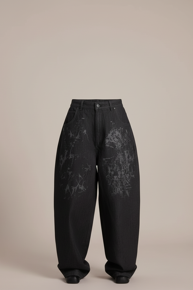 Pantalon Baggy Noir Ample Imprimé Streetwear Femme - Jean - vue 3