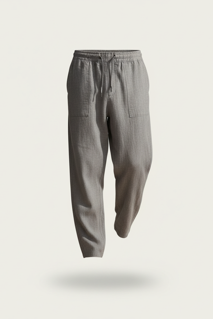 Pantalon Baggy Gris Lin Ample Cordon Décontracté Homme - vue 3