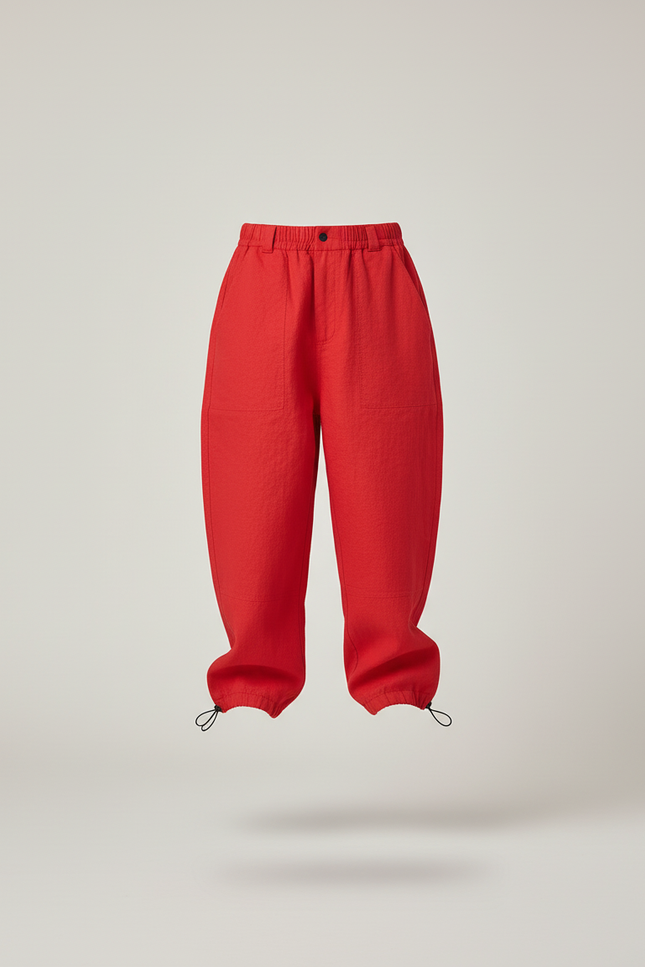 Pantalon Baggy Rouge Lin Ample Décontracté Fille - vue 3