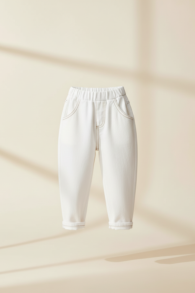 Pantalon Baggy Blanc Ample Coton Casual Enfant - Jean - vue 3