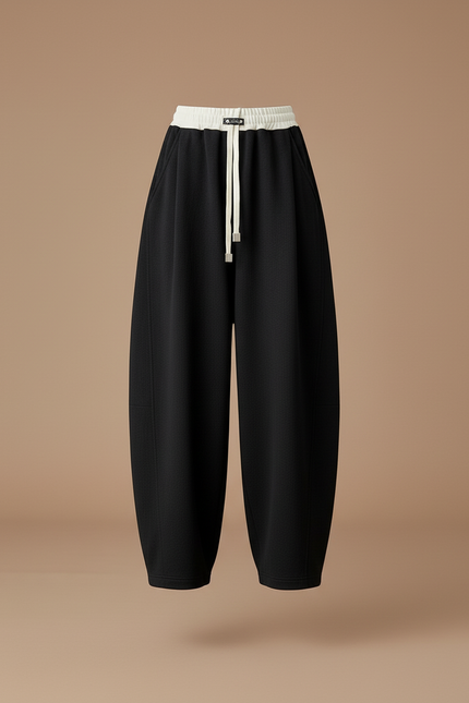 Pantalon Baggy Noir Ample Taille Haute Casual Fille - Molleton - vue 3