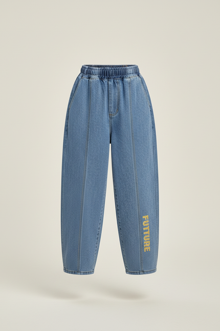 Pantalon Baggy Denim Bleu Ample Élastique Fille - Jean - vue 3