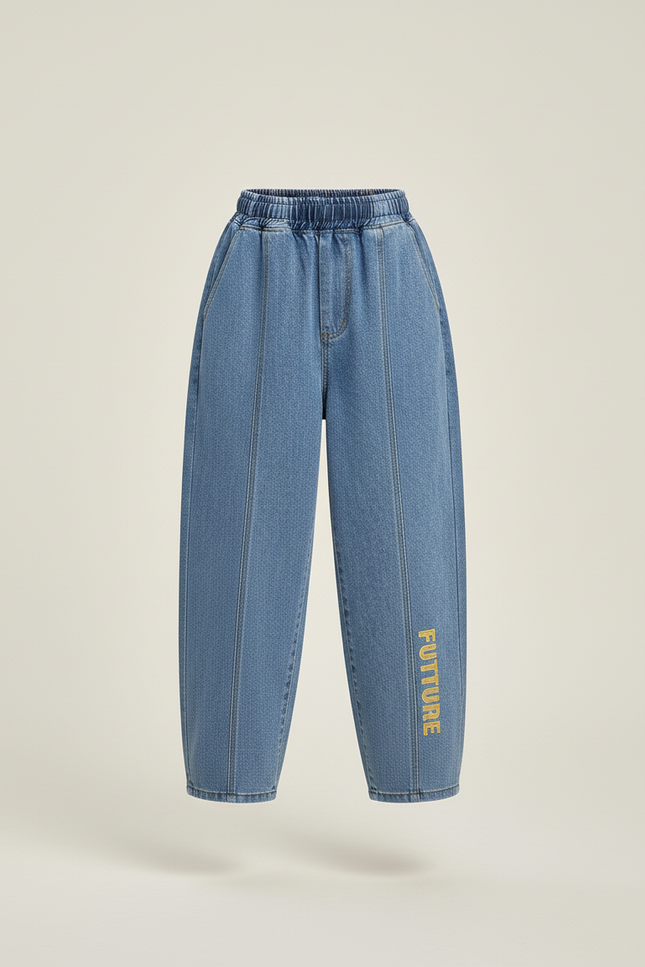 Pantalon Baggy Denim Bleu Ample Élastique Fille - Jean - vue 3